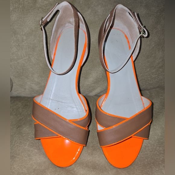 Boden Orange & Brown Ankle Strap Flat Leather Sandals Size (39) 8M US - Picture 3 of 14